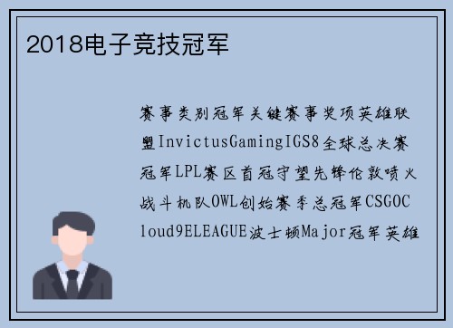 2018电子竞技冠军